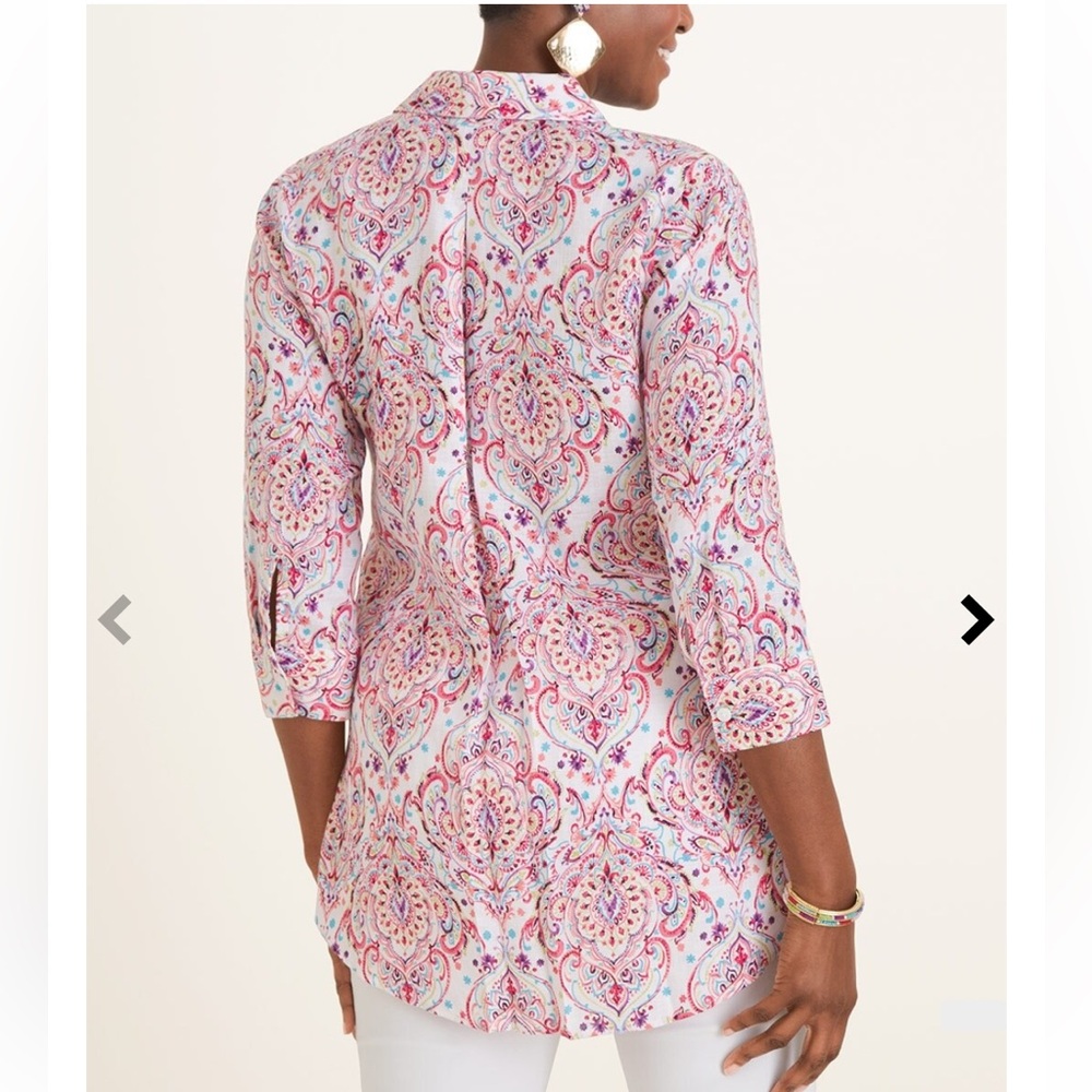 Chico’s Multicolor Scroll Print Linen Button Up &… - image 4